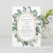 Tropische Magnolia Floral Greenery Wedding Invitat Kaart (Staand voorkant)