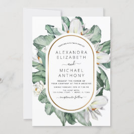 Tropische Magnolia Floral Greenery Wedding Invitat Kaart
