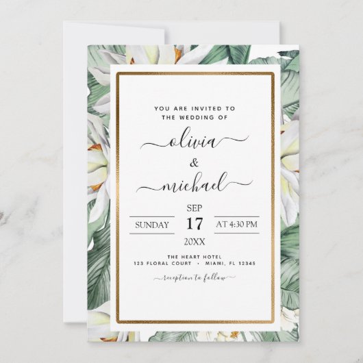 Tropische Magnolia Floral Wedding Invitation Flyer Kaart (Voorkant)
