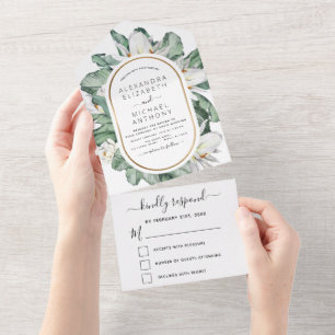 Tropische Magnolia Floral Wedding RSVP All In One Uitnodiging