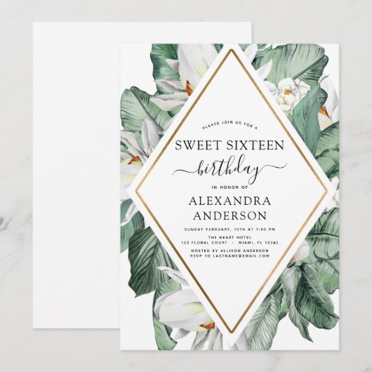 Tropische Magnolia Sweet Zestien Verjaardagsfeest  Kaart (Voorkant / Achterkant)