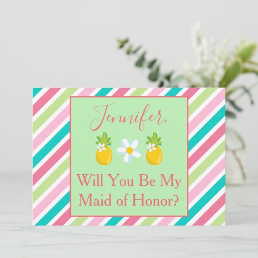 Tropische Maid of Honor Voorstel Ananas Thema Kaart (Staand voorkant)