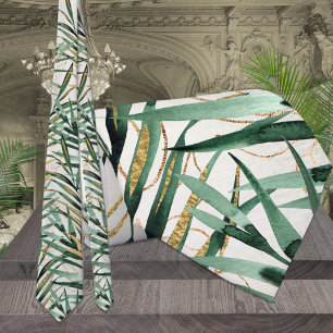 Tropische Majesteit Palm Gold Fronds Wedding Strop Stropdas