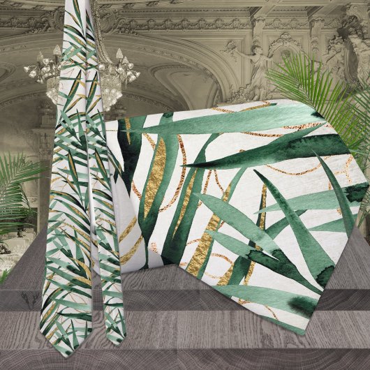 Tropische Majesteit Palm Gold Fronds Wedding Strop Stropdas