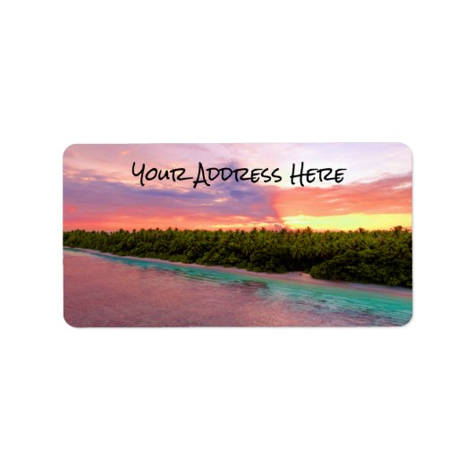 Tropische Maldiven Palm Trees Island Beach Sunset Etiket (Voorkant)