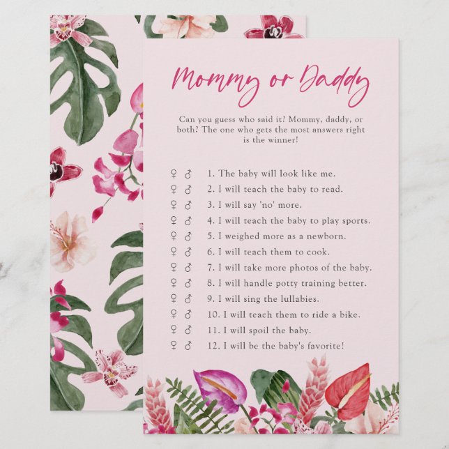 Tropische mama of papa Baby spel (Voorkant / Achterkant)