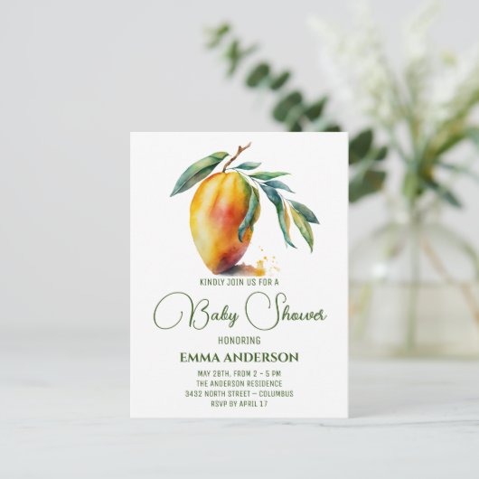 Tropische Mango | BABY SHOWER Briefkaart (Staand voorkant)