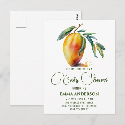 Tropische Mango | BABY SHOWER Briefkaart (Voorkant / Achterkant)