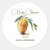 Tropische Mango | Baby Shower Ronde Sticker (Voorkant)
