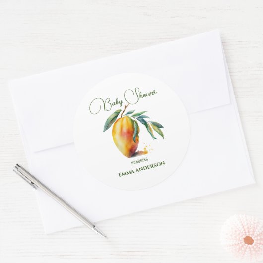 Tropische Mango | Baby Shower Ronde Sticker (Envelop)