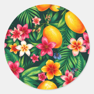 Tropische mango en palmblad patroon ronde sticker