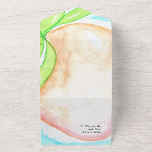 Tropische Mango Handgeschilderde Zomerhuwelijk   All In One Uitnodiging (Buitenkant)