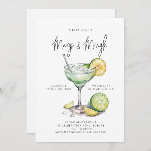 Tropische Margarita Cocktail Party Uitnodiging (Voorkant / Achterkant)