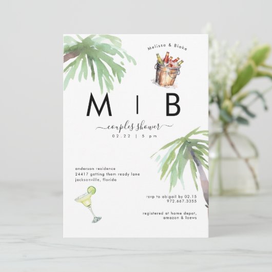 Tropische margaritas en biesparen huwelijk save the date (Staand voorkant)