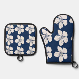 Tropische marine blauw en wit ovenwant & pannenlap set