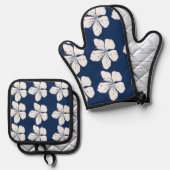 Tropische marine blauw en wit ovenwant & pannenlap set (Voorkant / Achterkant)