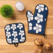 Tropische marine blauw en wit ovenwant & pannenlap set (Top down)