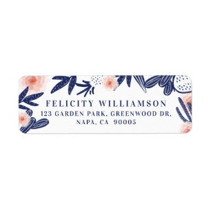 Tropische marine blauwe cactus & roze bloemen etiket