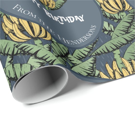 Tropische Marine Blue Go Bananas Verjaardag Banaan Cadeaupapier (Rol Hoek)