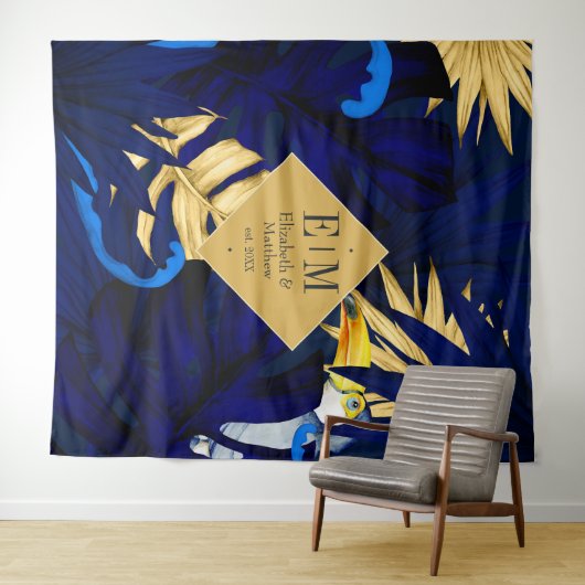 Tropische marine en gouden bruiloft Welkom Wandkleed (In Situ (horizontaal))