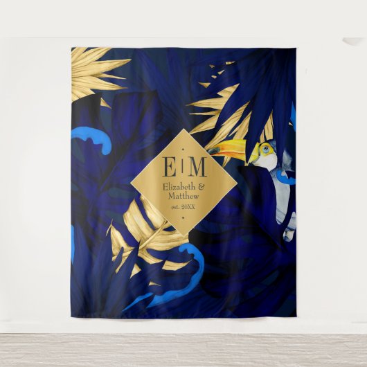 Tropische marine en gouden bruiloft Welkom Wandkleed (Voorkant)