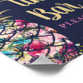 Tropische marineblauw ananasje roze Floral Tiki Ba Poster (Hoek)