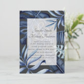 Tropische marineblauw blauw bladerwonden bruiloft  (Staand voorkant)