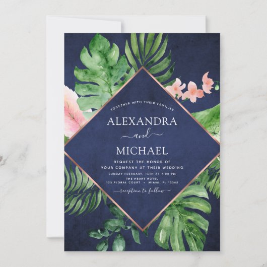 Tropische marineblauwe Waterverf geometrische brui Kaart (Voorkant)