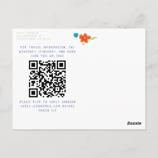 Tropische Marker schets Bloem Border Bachelorette Briefkaart (Achterkant)