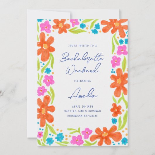 Tropische Marker schets Bloem Border Bachelorette Kaart (Voorkant)