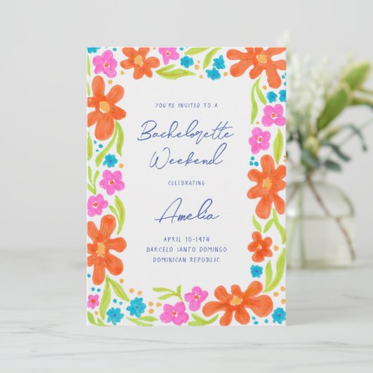 Tropische Marker schets Bloem Border Bachelorette Kaart (Staand voorkant)