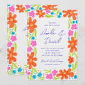 Tropische Marker Schets Bloem Grens Bruiloft Kaart (Voorkant / Achterkant)