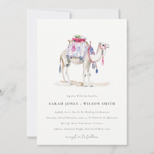 Tropische Marokkaanse Camel Waterverf bruiloft Kaart (Voorkant)