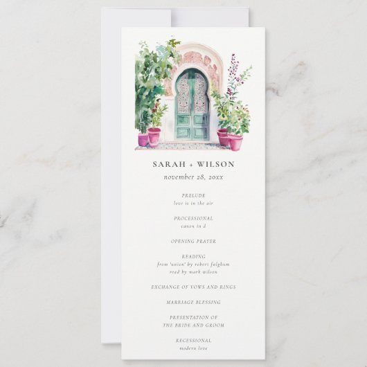 Tropische Marokkaanse Deuropening Trouwprogramma Kaart (Voorkant)