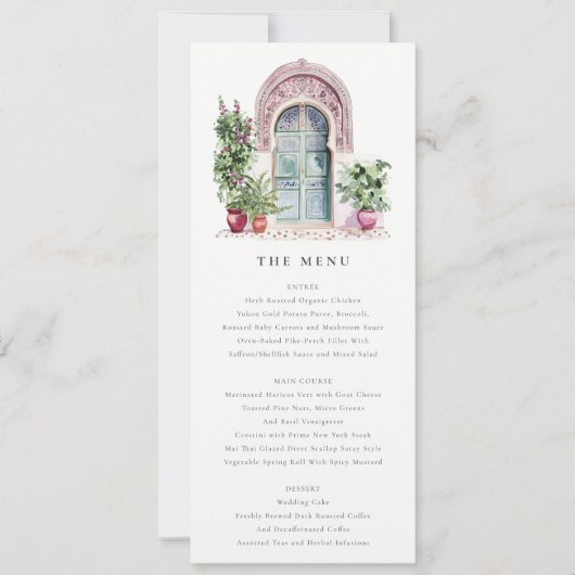 Tropische Marokkaanse Deuropening Wedding Menu Kaa Kaart (Voorkant)