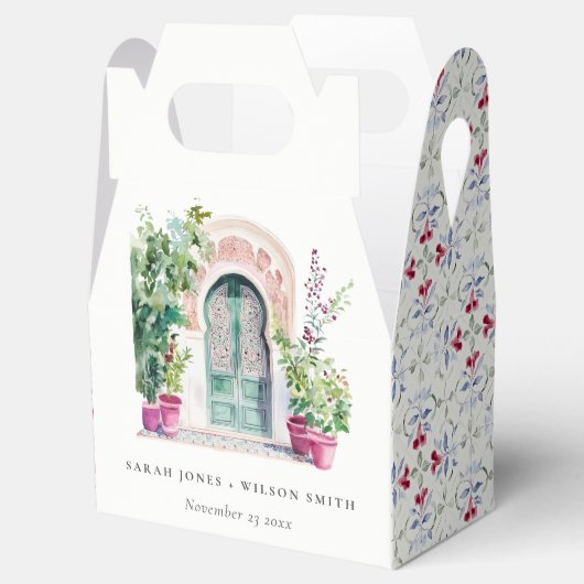 Tropische Marokkaanse Doorway Waterverf bruiloft Bedankdoosjes (Geopend)