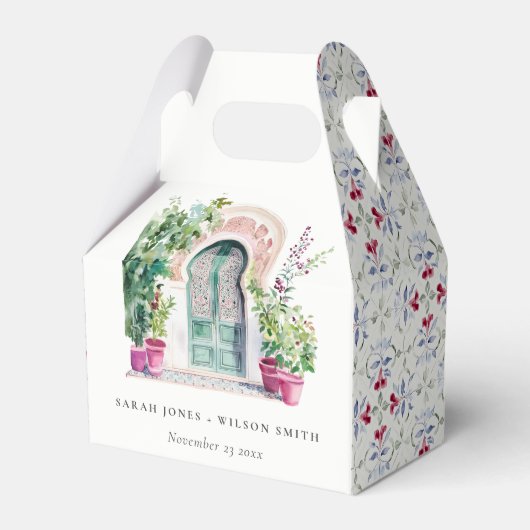 Tropische Marokkaanse Doorway Waterverf bruiloft Bedankdoosjes (Voorkant Zijde)