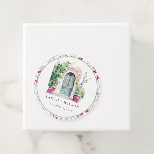 Tropische Marokkaanse Doorway Waterverf bruiloft Bedankjes Labels (In situ)
