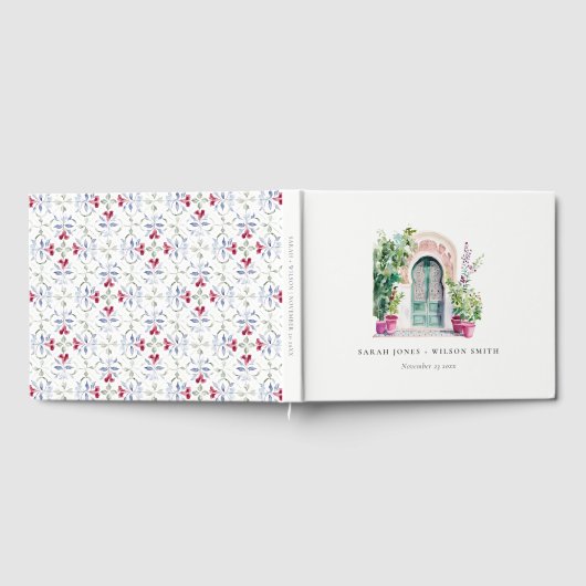 Tropische Marokkaanse Doorway Waterverf bruiloft Gastenboek (Volledig)