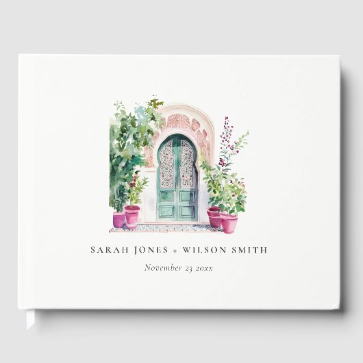 Tropische Marokkaanse Doorway Waterverf bruiloft Gastenboek (Voorkant)