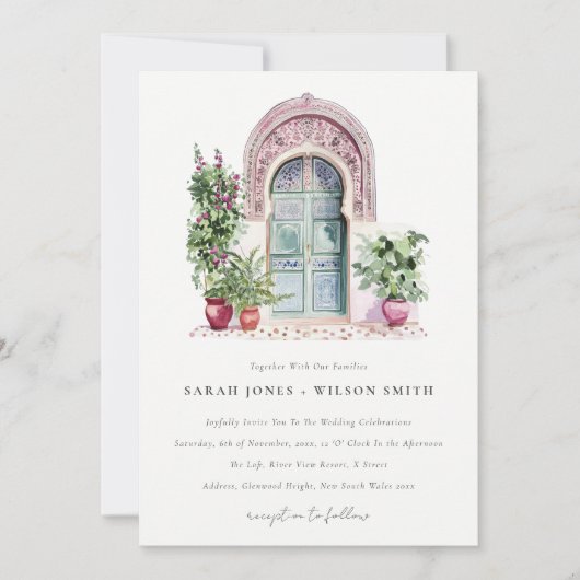Tropische Marokkaanse Doorway Waterverf bruiloft Kaart (Voorkant)