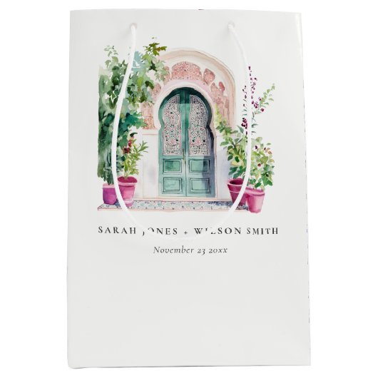 Tropische Marokkaanse Doorway Waterverf bruiloft Medium Cadeauzakje (Voorkant)