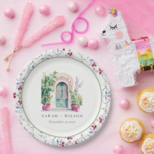 Tropische Marokkaanse Doorway Waterverf bruiloft Papieren Bordje (Feest)