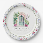 Tropische Marokkaanse Doorway Waterverf bruiloft Papieren Bordje (Voorkant)