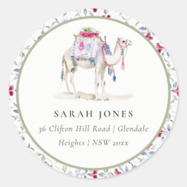 Tropische Marokkaanse Waterverf Camel Adres Ronde Sticker