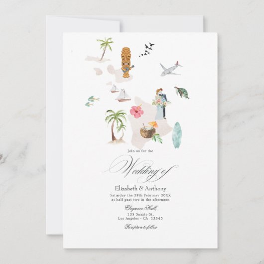 Tropische Maui - Hawaii bestemming bruiloft Kaart (Voorkant)