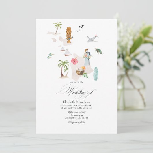 Tropische Maui - Hawaii bestemming bruiloft Kaart (Staand voorkant)