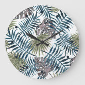 Tropische Mauve Green Palm laat Waterverf kunst Grote Klok (Voorkant)