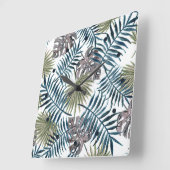 Tropische Mauve Green Palm laat Waterverf kunst Vierkante Klok (Hoek)