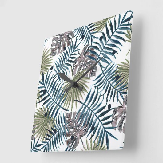 Tropische Mauve Green Palm laat Waterverf kunst Vierkante Klok (Hoek)